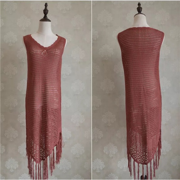 SOLD OUT CLEARANCE Boho Rust Handmade Crochet Beach Coverup Tunic - Picture 2 of 6